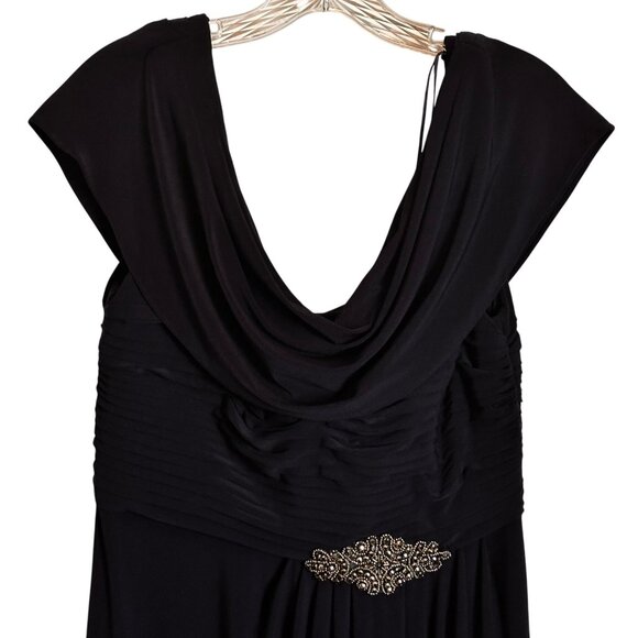 Alex Evenings SZ 8 Sleeveless Maxi Dress With Embellished Waist Draped Neck Navy - Picture 5 of 14